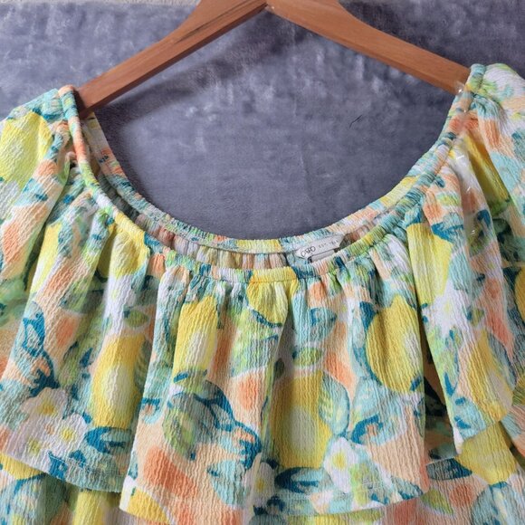 Casio Womens XL Lemon Print Off Shoulder Ruffle Blouse Summer Resort‎ Vacation - Picture 5 of 10